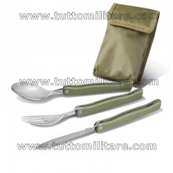 Set Posate Pieghevoli da Campo con Astuccio Nylon Verde